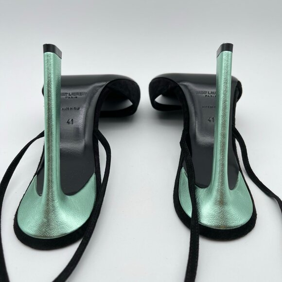 SAINT LAURENT | Vitti Sandal in Nero & Hope Green Black Suede - Picture 10 of 13